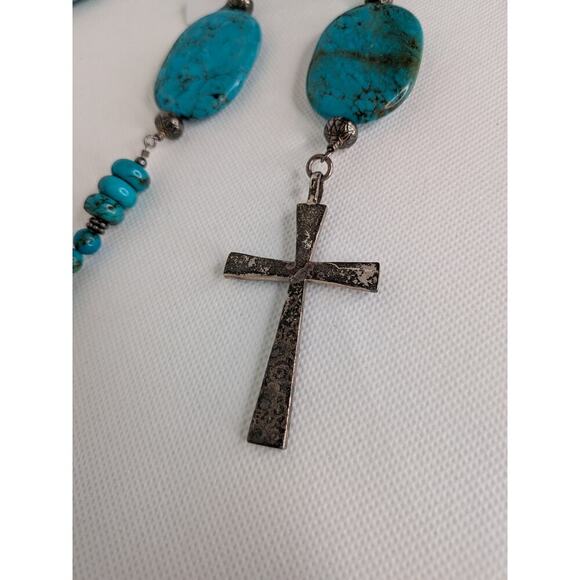 Large Oval Turquoise and Sterling Silver Cross Hook Belt Adjustable 48\